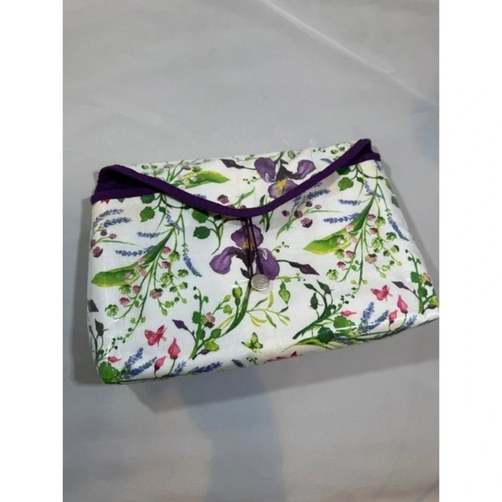 Crabtree & Evelyn Floral Garden Travel Toiletry Bag Purple Interior Mesh Pouch